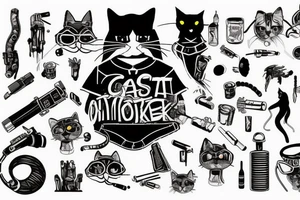 cat smokes in cyberpunk costume tattoo idea