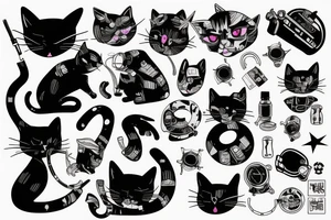 cat smokes in cyberpunk costume tattoo idea