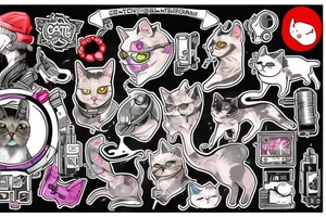 cat smokes in cyberpunk costume tattoo idea