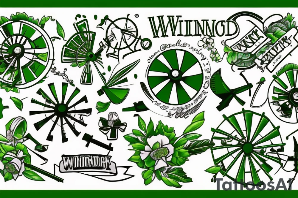 windmill on a green field tattoo idea