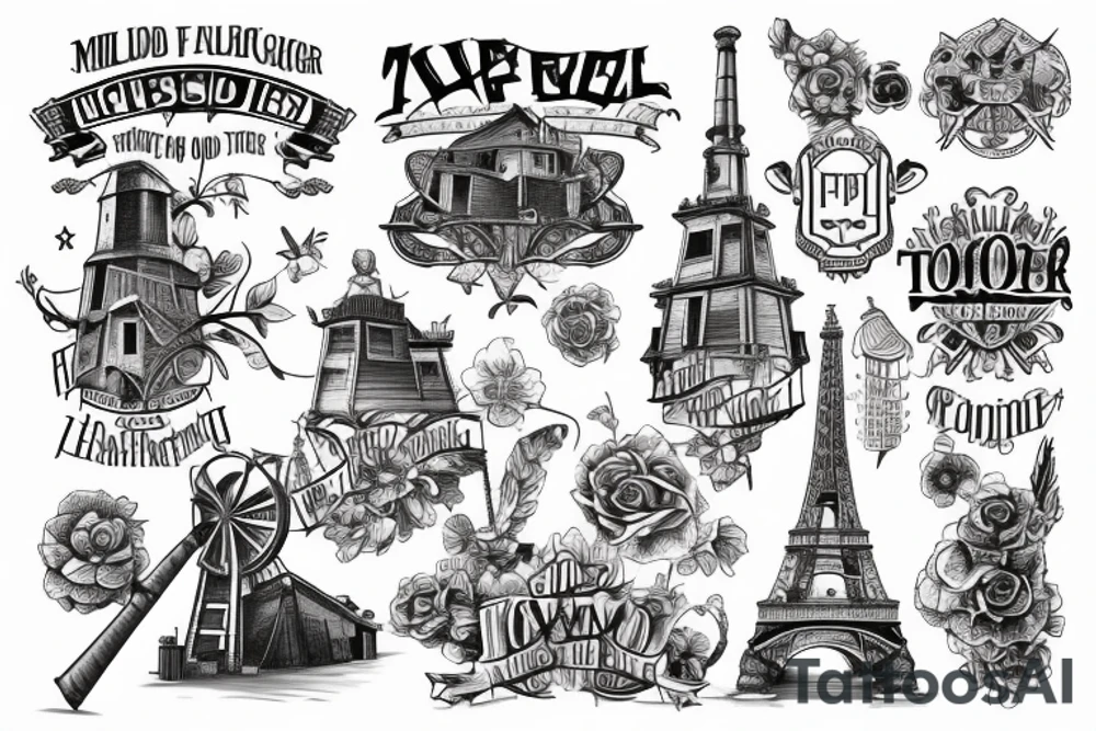 mill on the tower, stands on the field tattoo idea