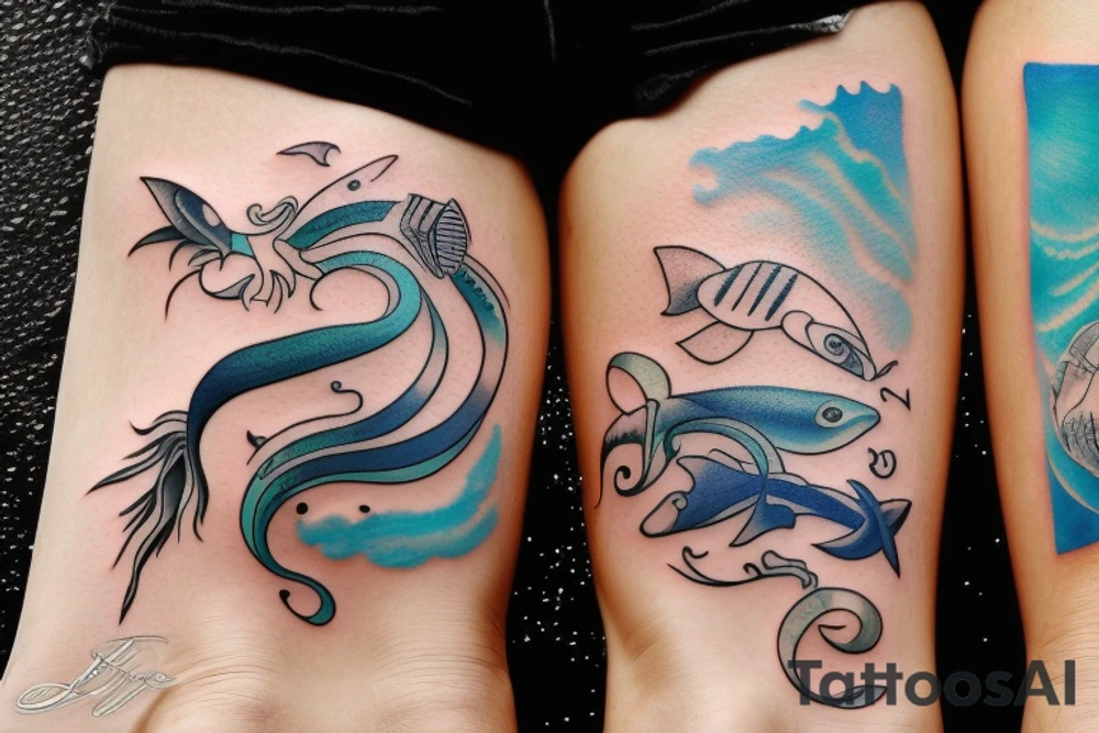 his and hers matching tattoos with ocean theme tattoo idea