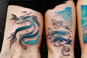 his and hers matching tattoos with ocean theme tattoo idea