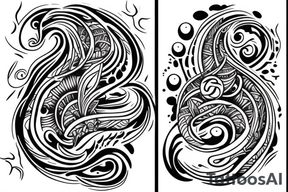 his and hers matching tattoos with ocean theme tattoo idea
