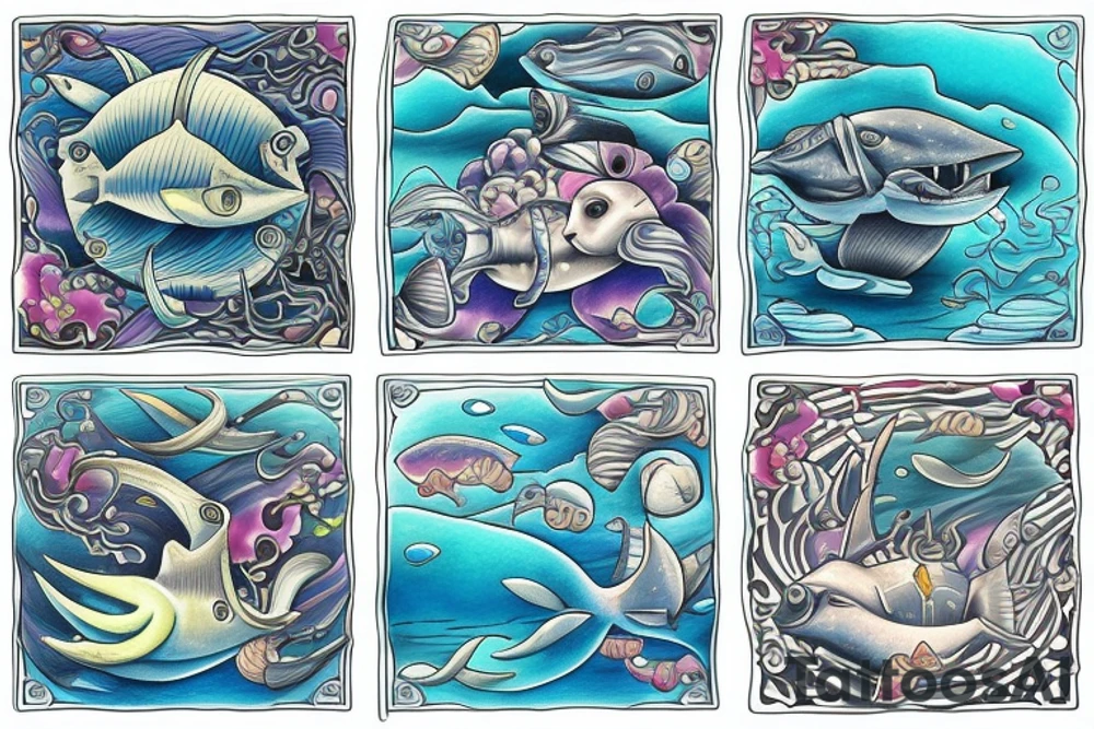 his and hers matching tattoo with ocean theme tattoo idea
