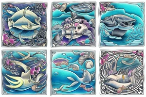 his and hers matching tattoo with ocean theme tattoo idea