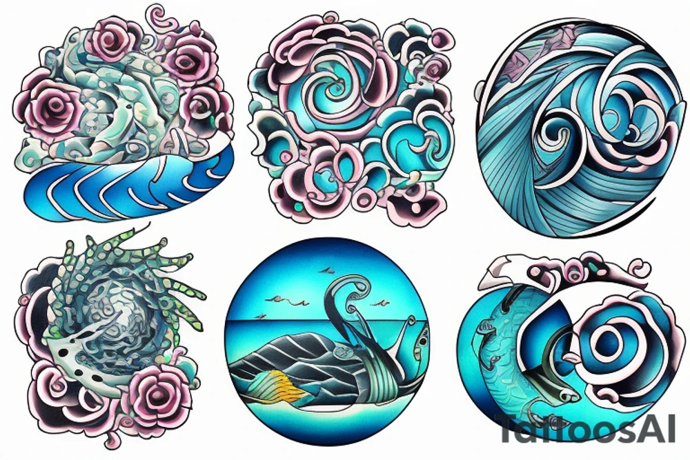 his and hers matching tattoo with ocean theme tattoo idea