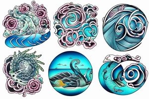 his and hers matching tattoo with ocean theme tattoo idea