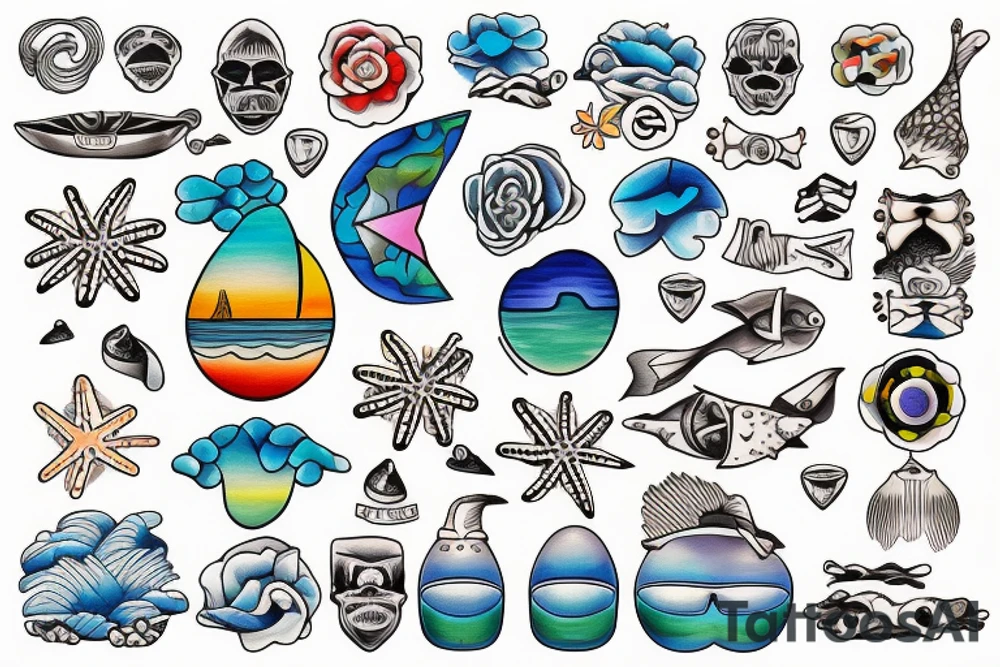 his and hers matching tattoo with beach theme tattoo idea