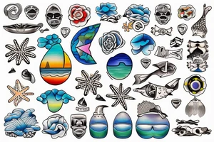 his and hers matching tattoo with beach theme tattoo idea