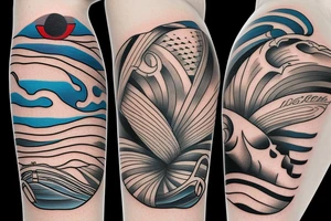 his and hers matching tattoo with beach theme tattoo idea
