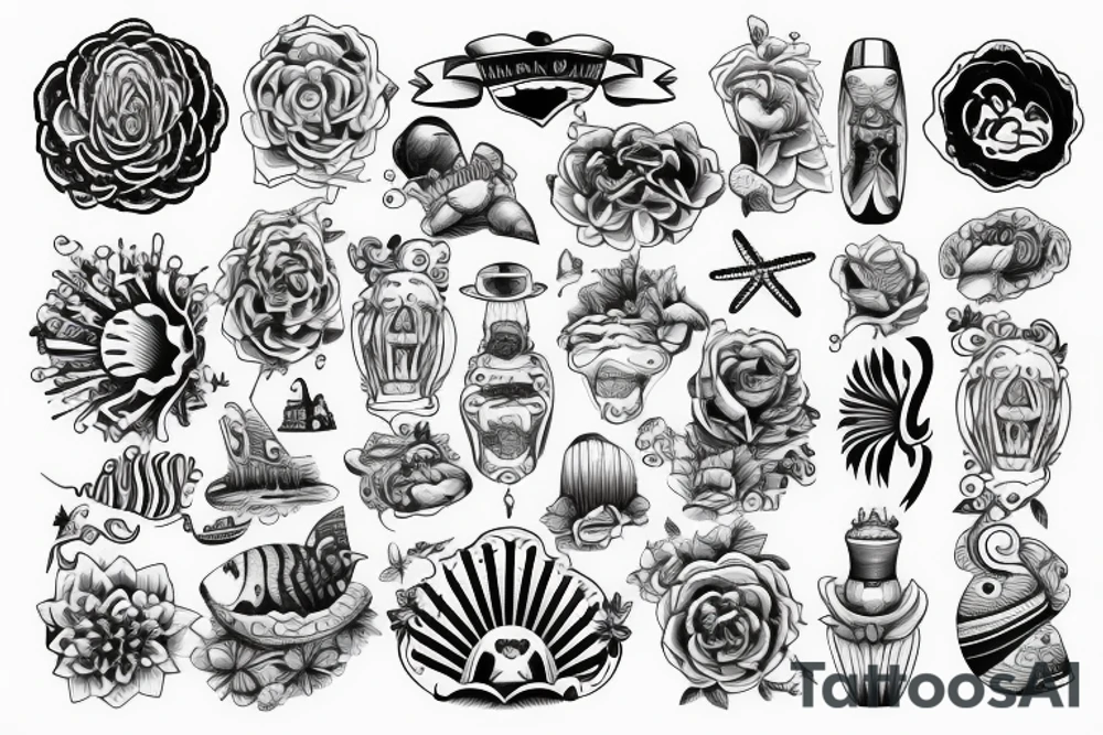 his and hers matching tattoo with beach theme tattoo idea
