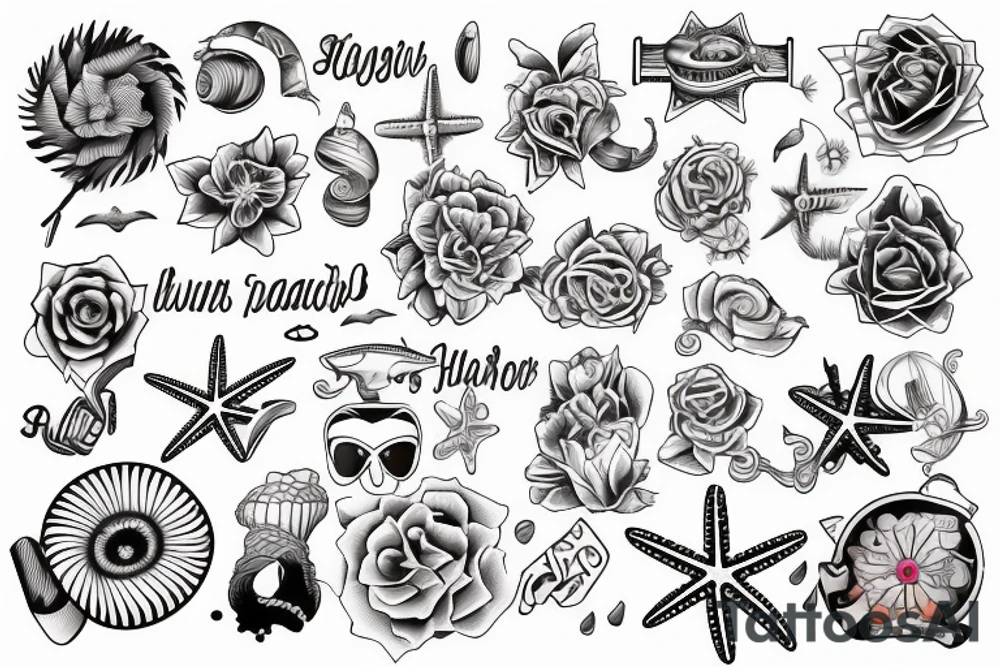his and hers matching tattoo with beach theme tattoo idea