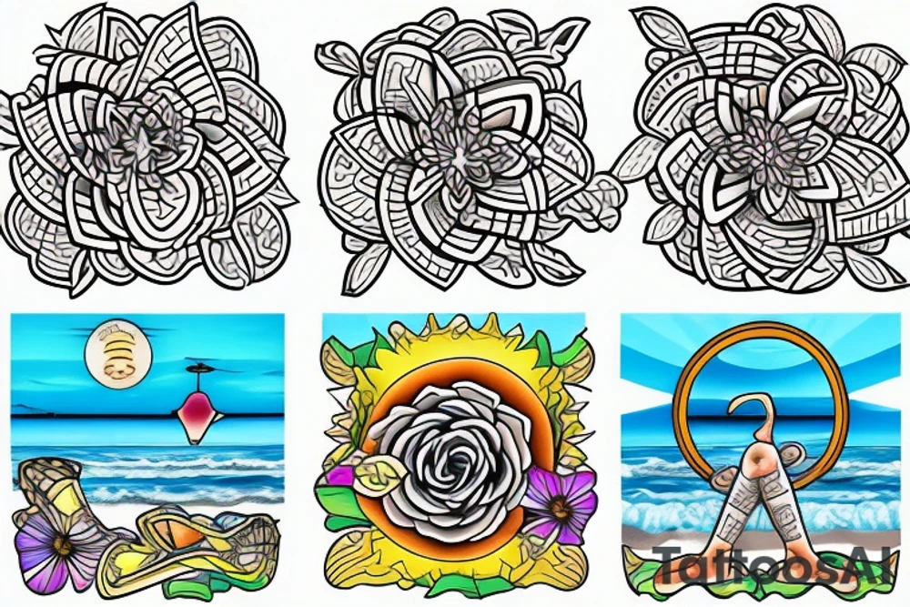 his and hers matching tattoo with beach theme tattoo idea