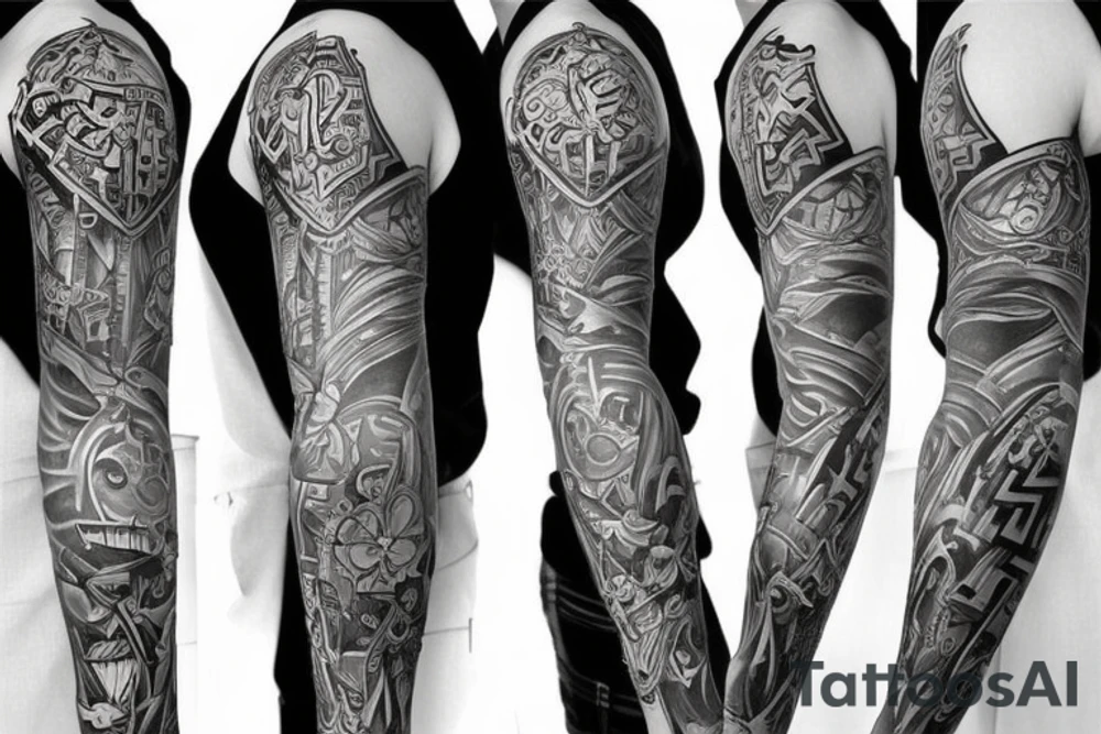 Full sleeve tattoo based on Zelda video game tattoo idea