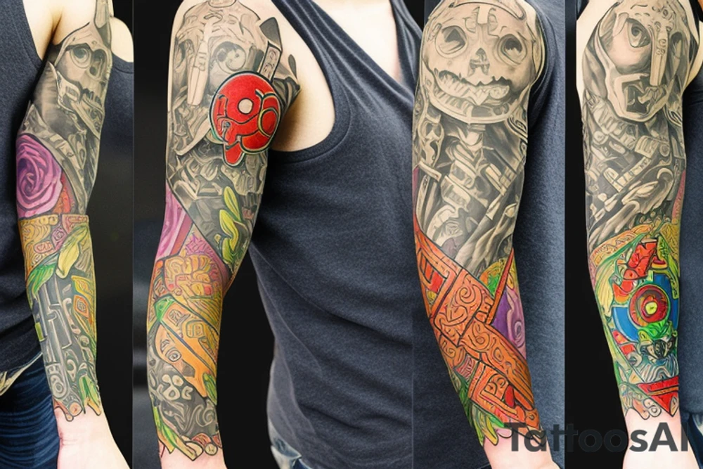 Full sleeve tattoo based on Zelda video game tattoo idea