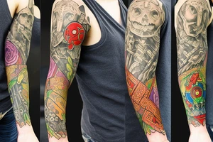 Full sleeve tattoo based on Zelda video game tattoo idea