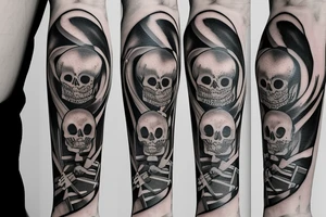 a skeleton standing on a hour glass while playing a violin tattoo idea