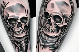 a skeleton standing on a hour glass while playing a violin tattoo idea