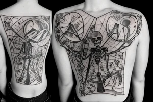 a skeleton standing on a hour glass while playing a violin tattoo idea