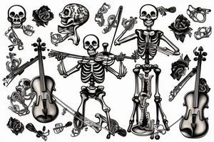 a skeleton standing on a hour glass while playing a violin tattoo idea
