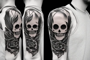 a skeleton standing on a hour glass while playing a violin tattoo idea