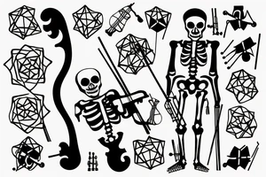 a skeleton standing on a hour glass while playing a violin tattoo idea