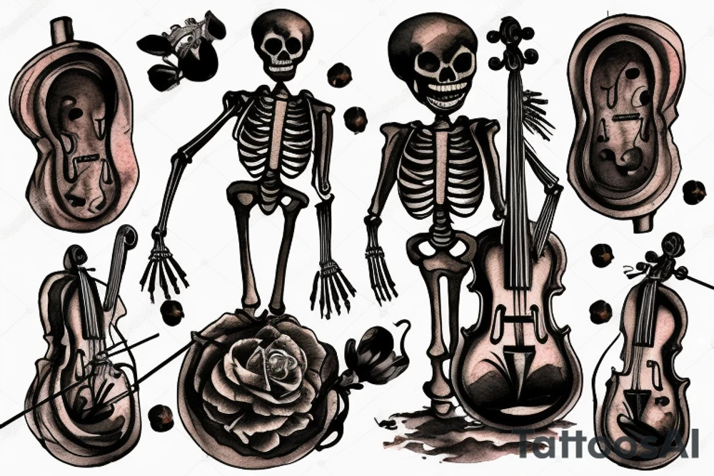 a skeleton standing on a hour glass while playing a violin tattoo idea a skeleton standing on a hour glass while playing a violin tattoo idea