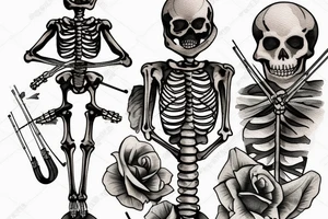 a skeleton standing on a hour glass while playing a violin tattoo idea