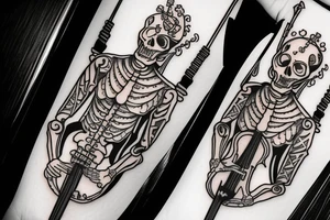 a skeleton standing on a hour glass while playing a violin tattoo idea