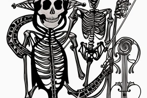 a skeleton standing on a hour glass while playing a violin tattoo idea