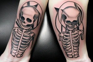 a skeleton standing on a hour glass while playing a violin tattoo idea