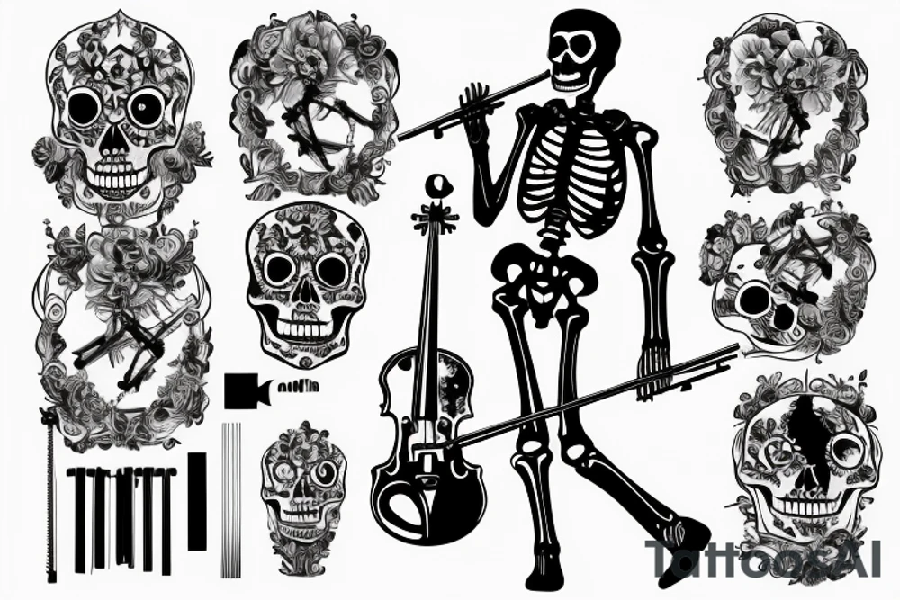 a skeleton standing on a hour glass while playing a violin tattoo idea a skeleton standing on a hour glass while playing a violin tattoo idea