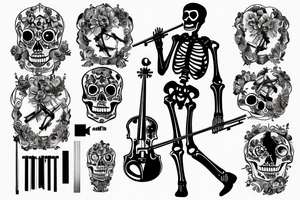 a skeleton standing on a hour glass while playing a violin tattoo idea