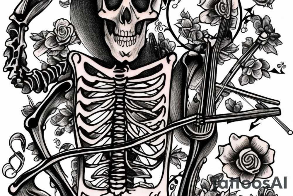 a skeleton standing on a hour glass while playing a violin tattoo idea a skeleton standing on a hour glass while playing a violin tattoo idea