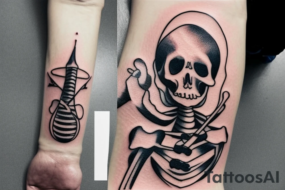 a skeleton standing on a hour glass while playing a violin tattoo idea a skeleton standing on a hour glass while playing a violin tattoo idea