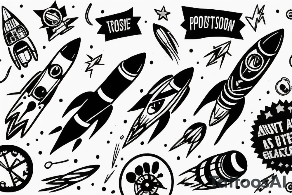 Rocket takes off into the past tattoo idea