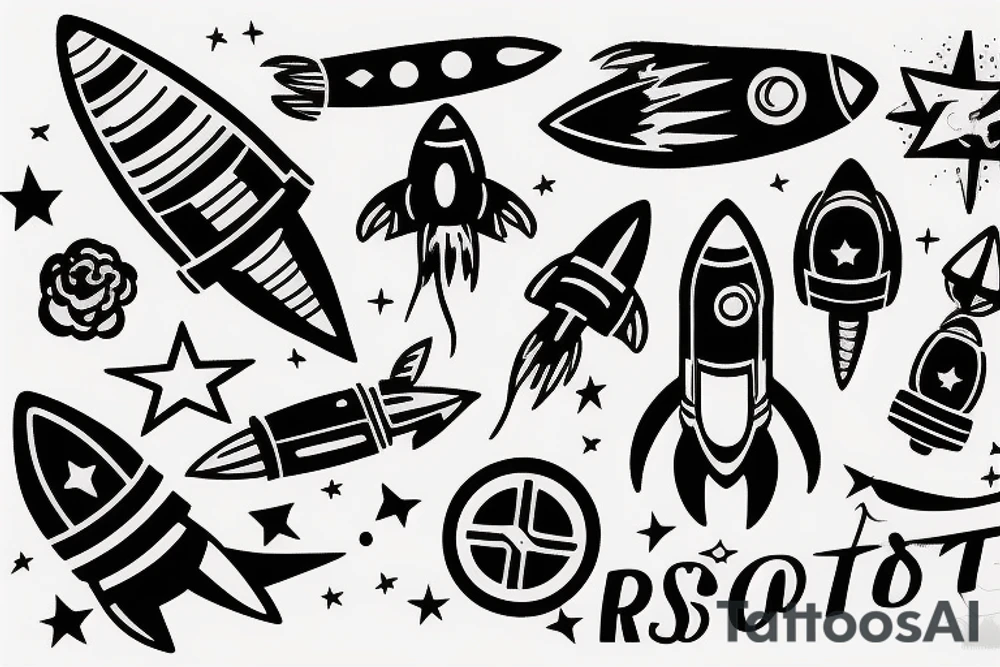 Rocket takes off into the past tattoo idea