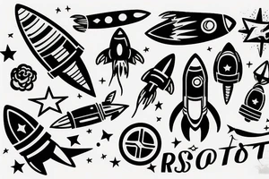 Rocket takes off into the past tattoo idea