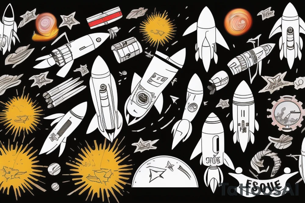 Rocket takes off into the past tattoo idea