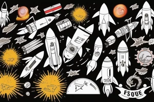 Rocket takes off into the past tattoo idea