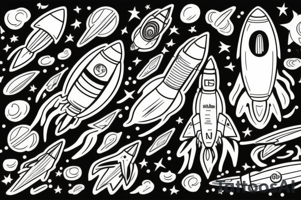 Rocket takes off into the past tattoo idea