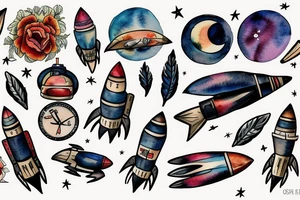 Rocket takes off into the past tattoo idea