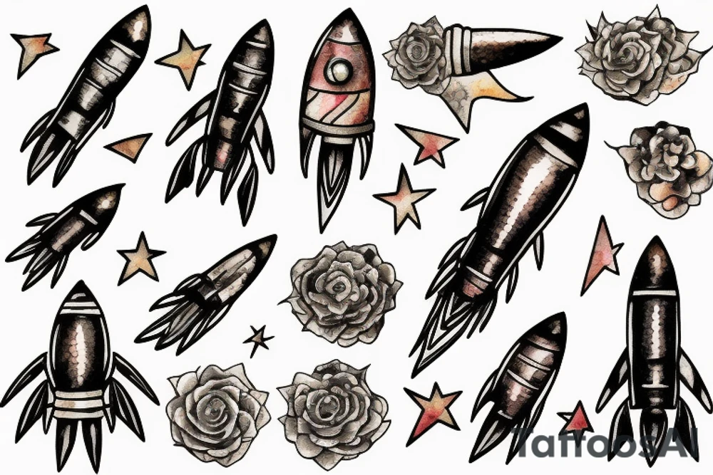 Rocket takes off into the past tattoo idea