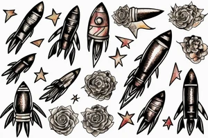 Rocket takes off into the past tattoo idea