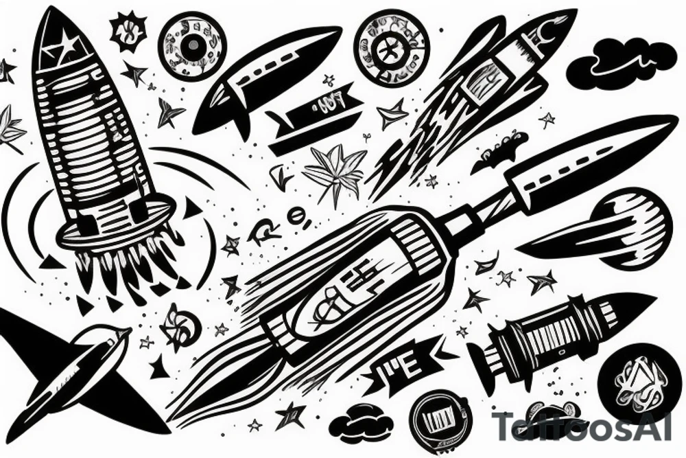 Rocket takes off into the past tattoo idea