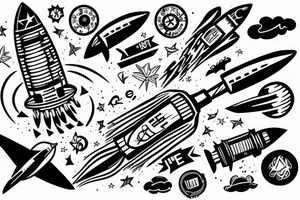 Rocket takes off into the past tattoo idea