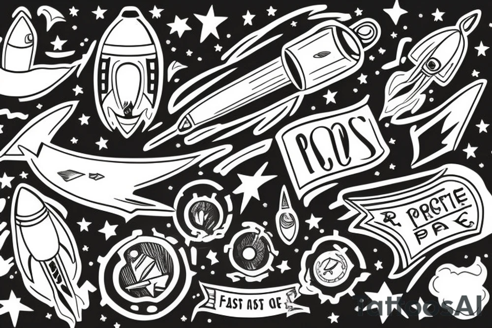 Rocket takes off into the past tattoo idea