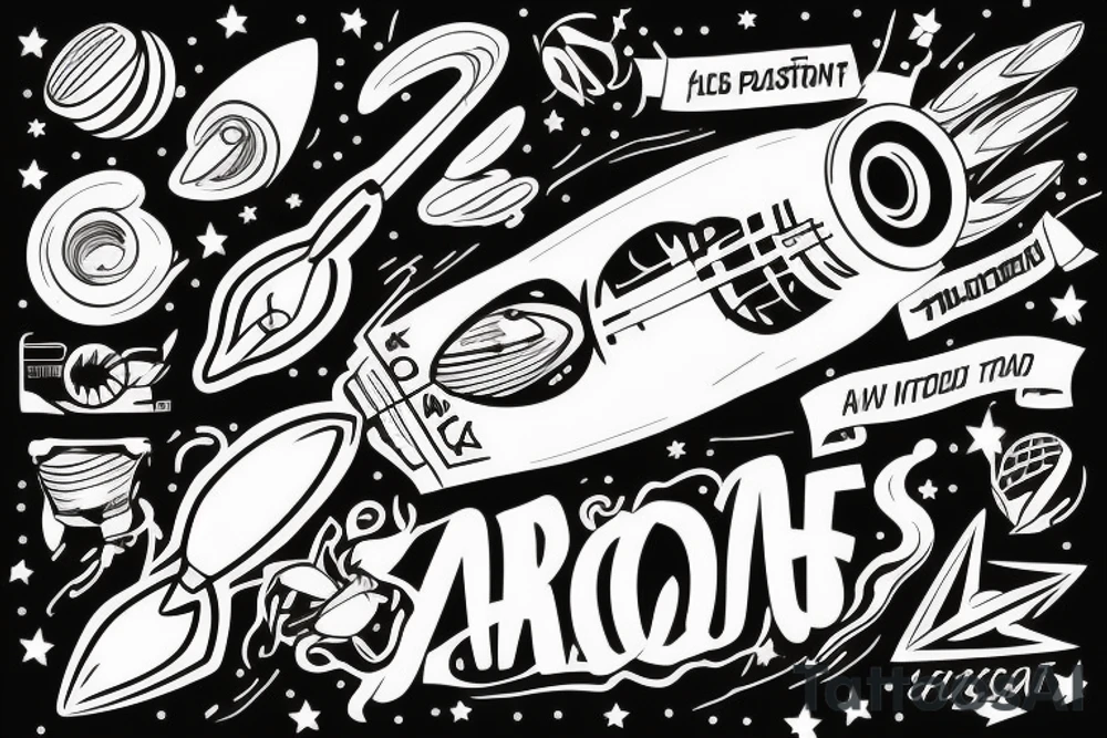Rocket takes off into the past tattoo idea