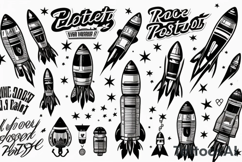 Rocket takes off into the past tattoo idea